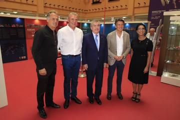 Robert Emmiyan, Sergey Bubka, Thomas Bach, Seb Coe and Nawal Moutawakel at the Heritage Exhibition